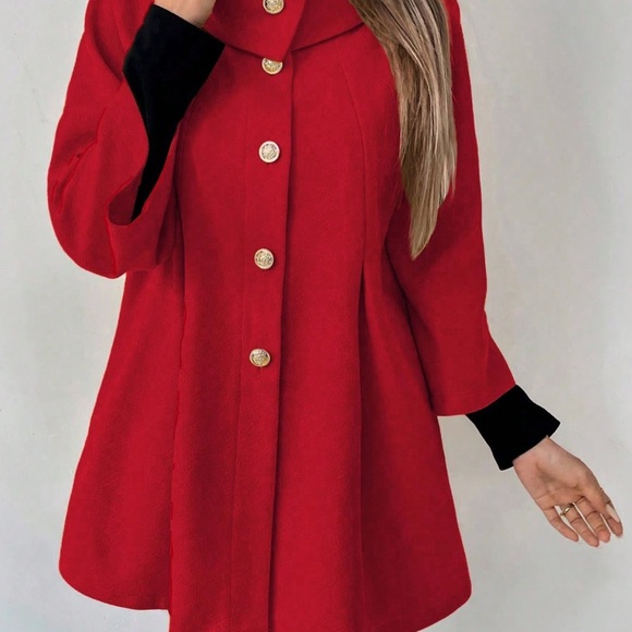 Burgundy High-Neck Button Front Raglan Overcoat - Picture 4 of 8